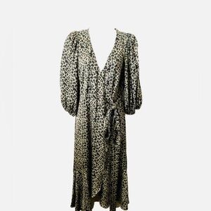 Good American, Leopard Print, Wrap, High Low, Quarter Length Puff Sleeve…